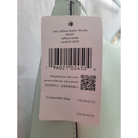 NWT KATE SPADE Staci Saffiano Leather Shoulder/Hobo Bag Crystal Blue $359 *FLAW - Picture 3 of 16
